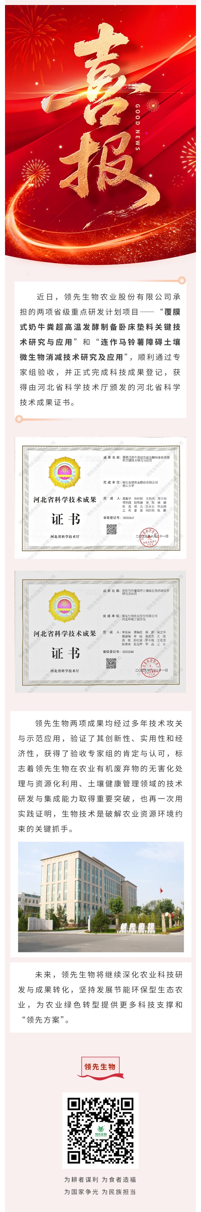 【喜訊】領(lǐng)先生物斬獲兩項省級科技成果！